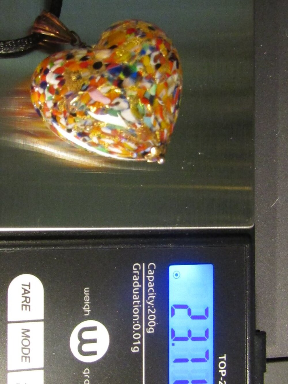 Signed "925 ITALY 2445AR" Large Solid Glass CONFETTI HEART 23g Pendant Arezzo